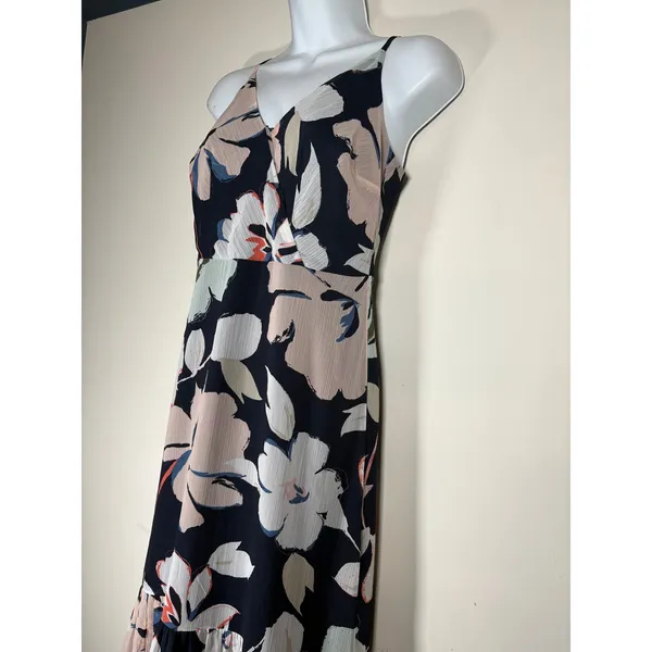 Banana Republic Maxi Dress Navy Blue Floral Tiered Ruffle Wedding Guest NWT 2P - Image 3