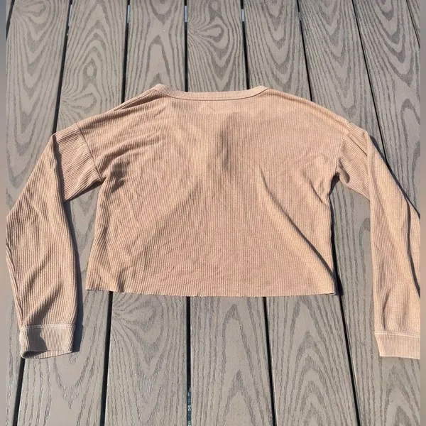 American Eagle Size Small Waffle Knit Henley Shirt Thermal Fall Brown Tan - Image 2