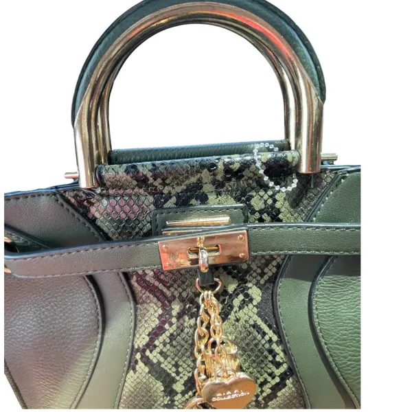 Mia K Collection Forest Green Snakeskin Satchel Handbag Gold Hardware MKF-7115GN - Image 4