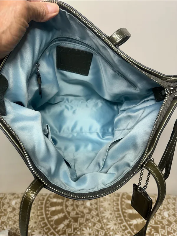 COACH Olive Leather Tote with Signature Charm - Image 13