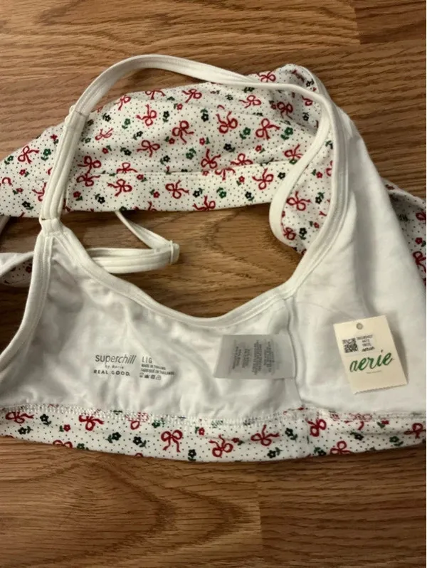 Superchill By Aerie Holiday Bows Bralette Size Large - Image 4