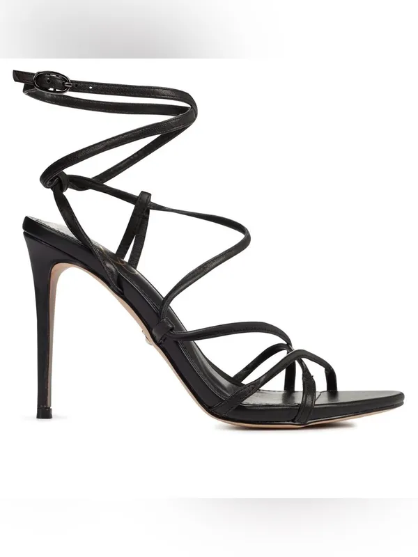 Sam Edelman Black Leather Lace-Up Stiletto Sandals - Image 2