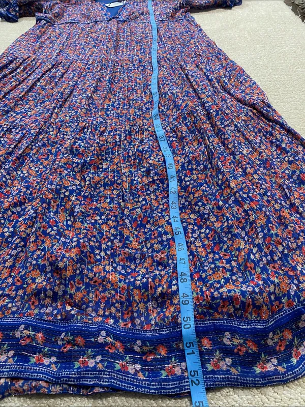SAYLOR Blue Multi Floral Puff-Sleeve Maxi Dress Size L 90% Viscose - Image 13