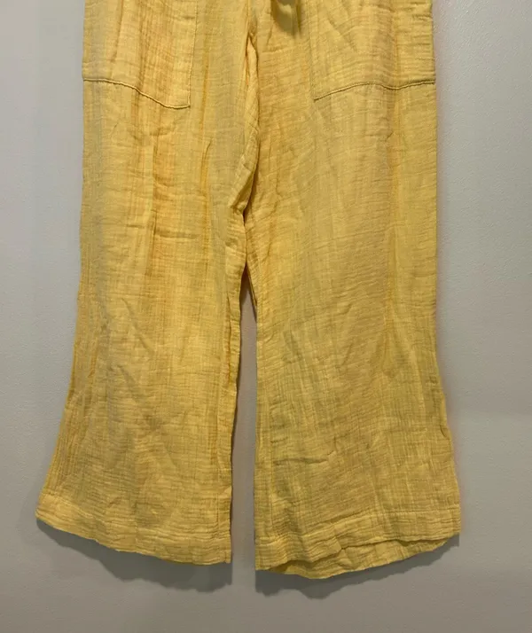 Yellow cotton blend wide leg pants - Image 4