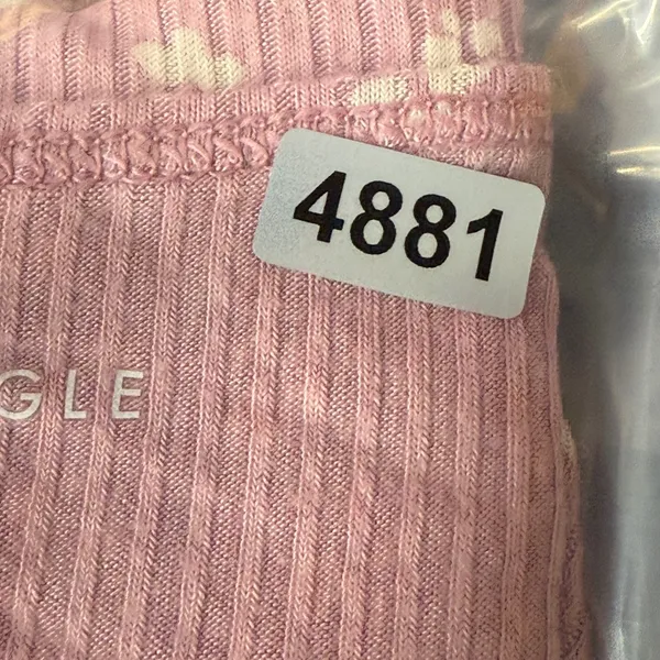 American Eagle‎ Soft Sexy Rib Floral Button Up Crop Top Women's L/G Pink - Image 9