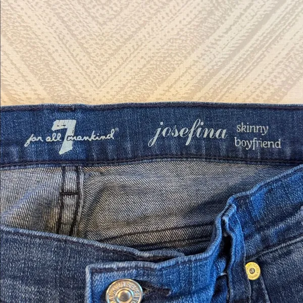 7 For All Mankind Josefina Skinny Boyfriend Jeans Women 29 Dark Blue Distressed - Image 3