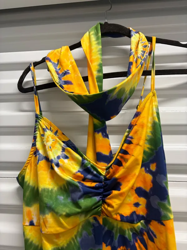 Fun Summer Dress With Spaghetti Strap And Scarf - Image 2