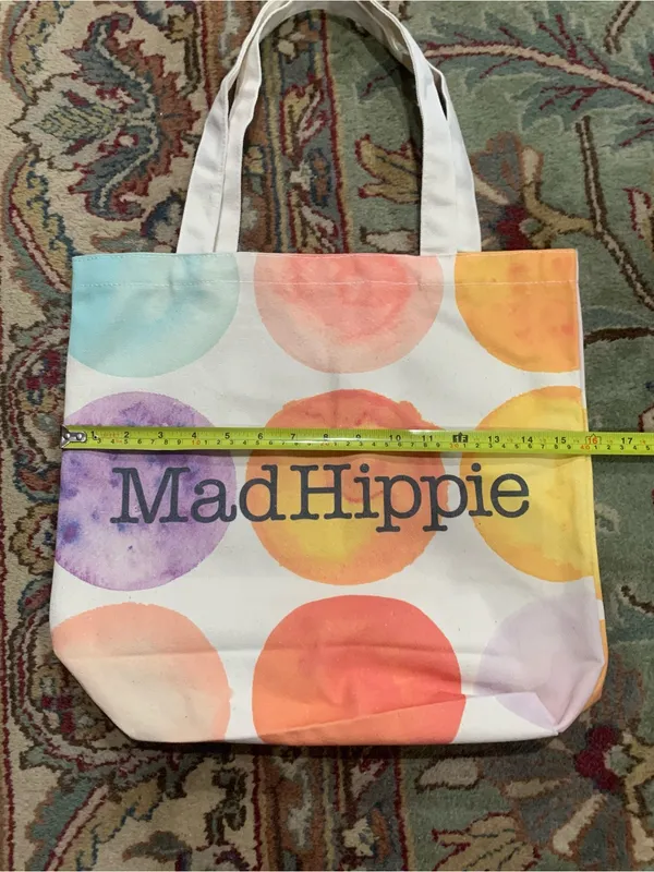 Mad Hippie Canvas Tote Bag Multi Colored Large Polka Dots - Image 7