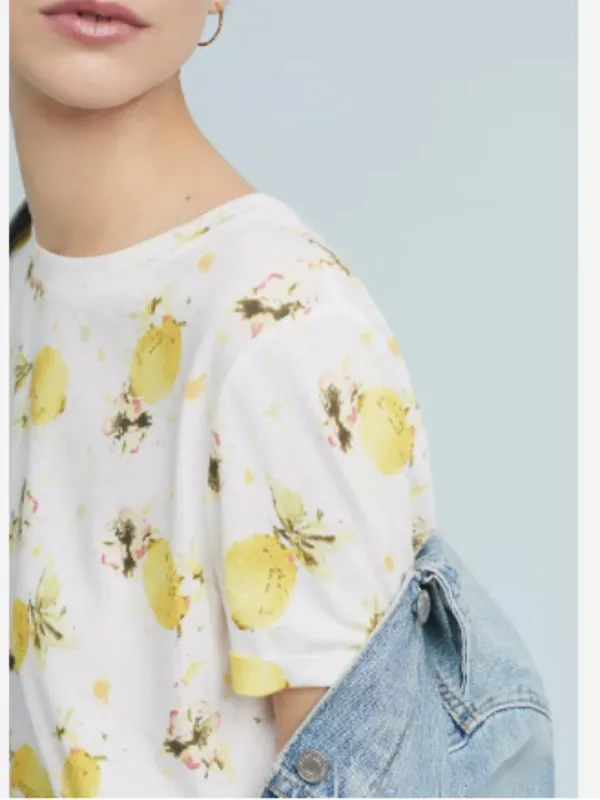 Meadow Rue Anthropologie Women’s Size Medium Crewneck T-Shirt White Lemon Print - Image 3