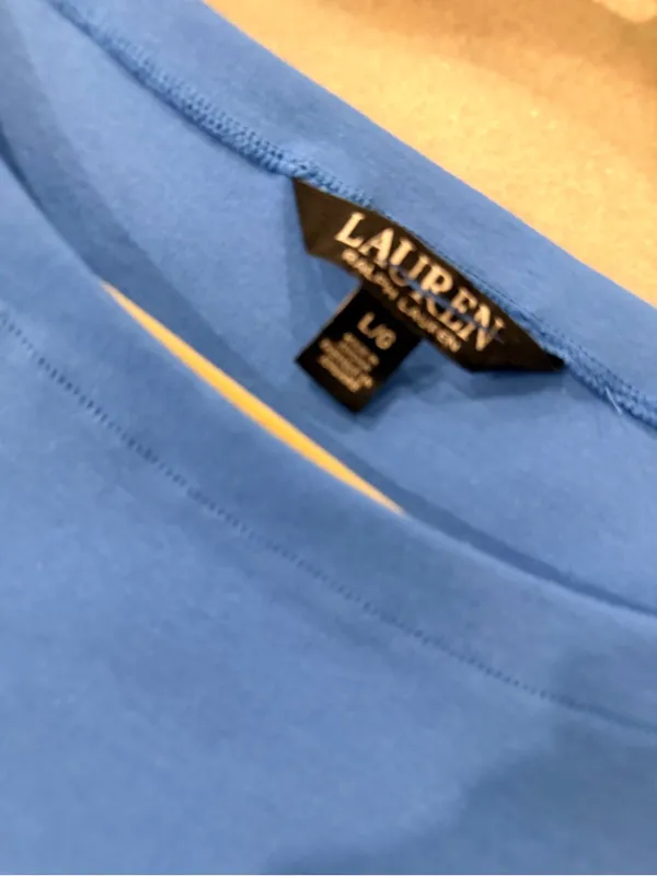 NWOT LRL Ralph Lauren Size L Blue Top Cuffed Short Sleeve Stretch Classic Logo - Image 11