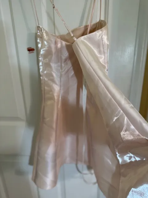 Lucy in the Sky Pink Satin Crisscross Back Mini Dress Light Pink Sz L - Image 2