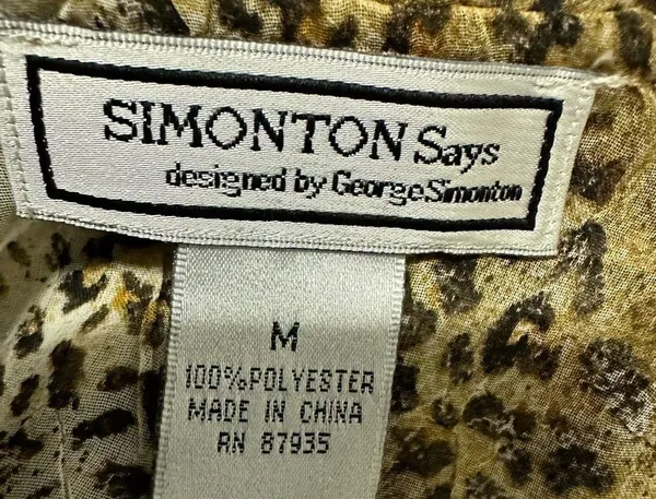 Simonton Says by George Simonton Animal Print Ruffled Kimono QVC Blouse Medium - Image 9