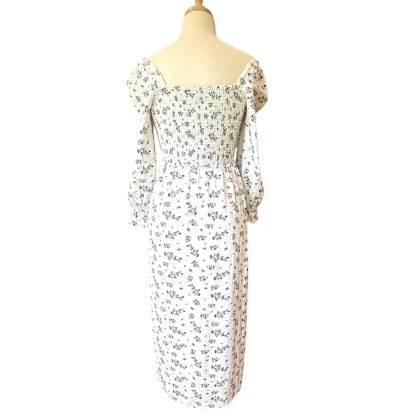 House of Harlow Linen Smocked Bodice Square Neck Floral Cottage Coquette Soft XS - Image 5