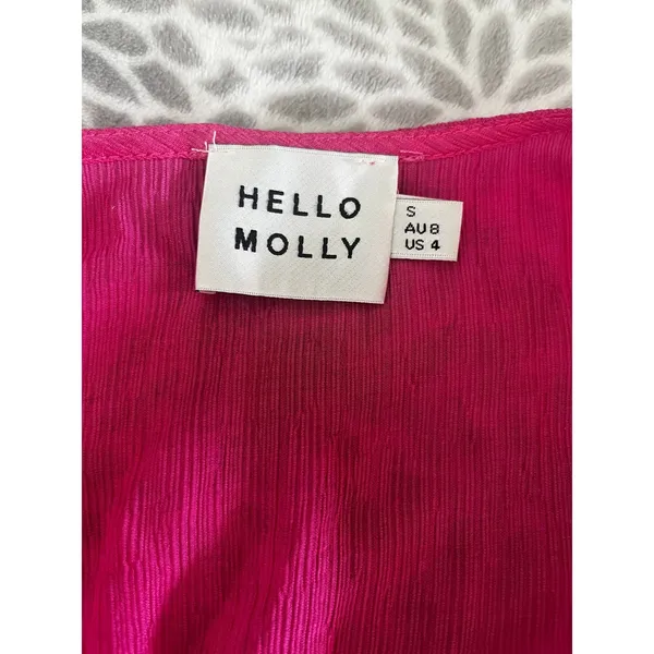 Hello Molly Pink Tiered Ruffle Mini Dress Small Tie Front Smocked Boho Romantic - Image 2