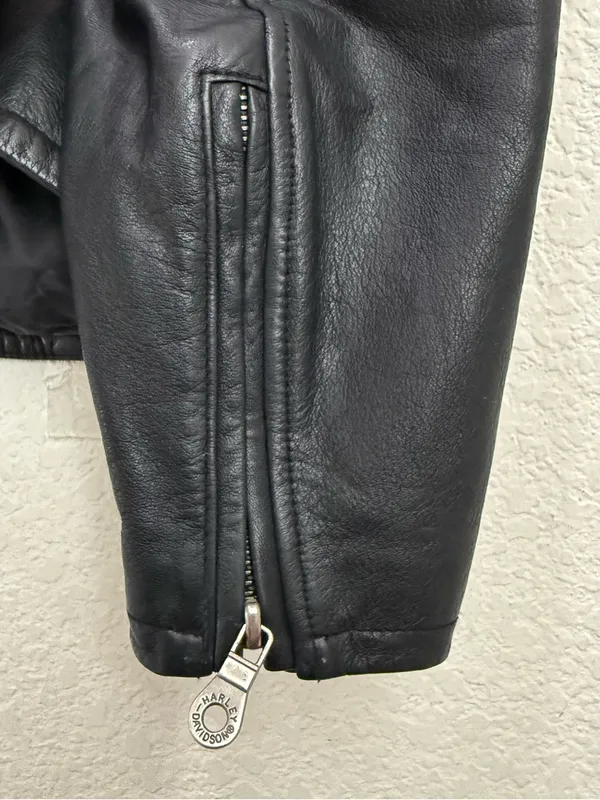 Vintage HARLEY DAVIDSON Black Leather Ruched Motorcycle Jacket Women’s Size L - Image 9