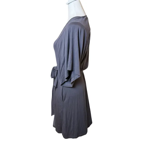 Barefoot Dreams Malibu Collection Sand-Washed Jersey Knit Midi‎ Robe Small Gray - Image 4