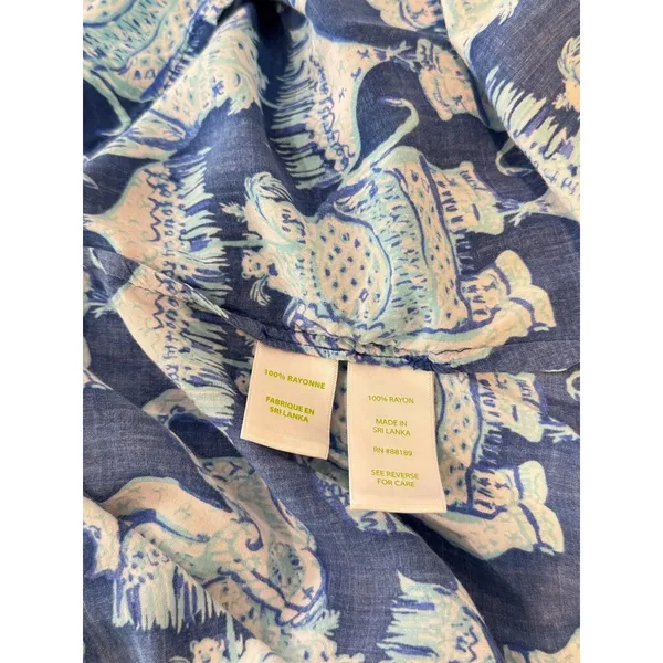 Lilly Pulitzer Womens Top Blue Martinique Elephant V Neck Blouse Casual Medium - Image 12
