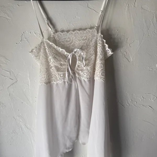 White Lace‎ Trimmed Fairycore Camisole Top Fairy Cottagecore Sheer Coquette Vtg - Image 8