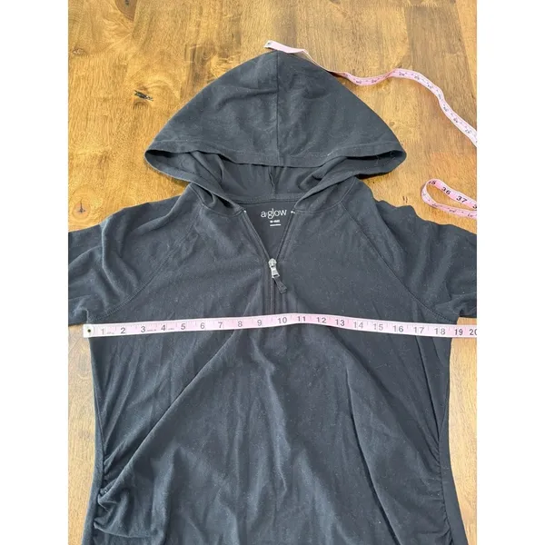 EUC Womens A:GLOW maternity 1/4 quarter zip hooded stretch pullover black size M - Image 4