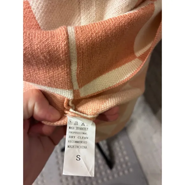 Amazon Peach Cream Checkered Knit Maxi Dress Small Adjustable Straps Bodycon Sweater - Image 5