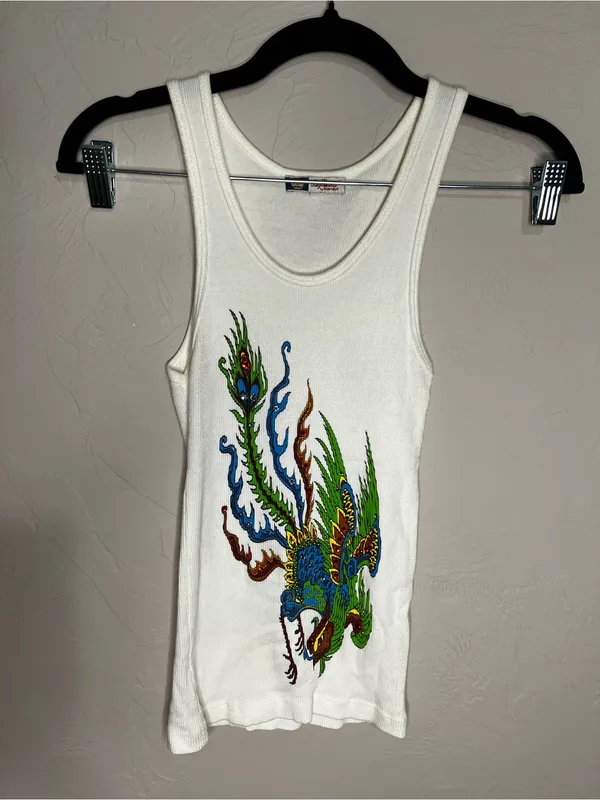 Bejeweled by‎ Susan Fiedel Vintage Y2K Off White Embellished Ribbed Tank Top - Image 2