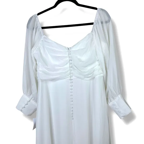 NEW Lulus Adorna White Off-the-Shoulder Semi-Sheer Button Chiffon Maxi Dress XL - Image 9