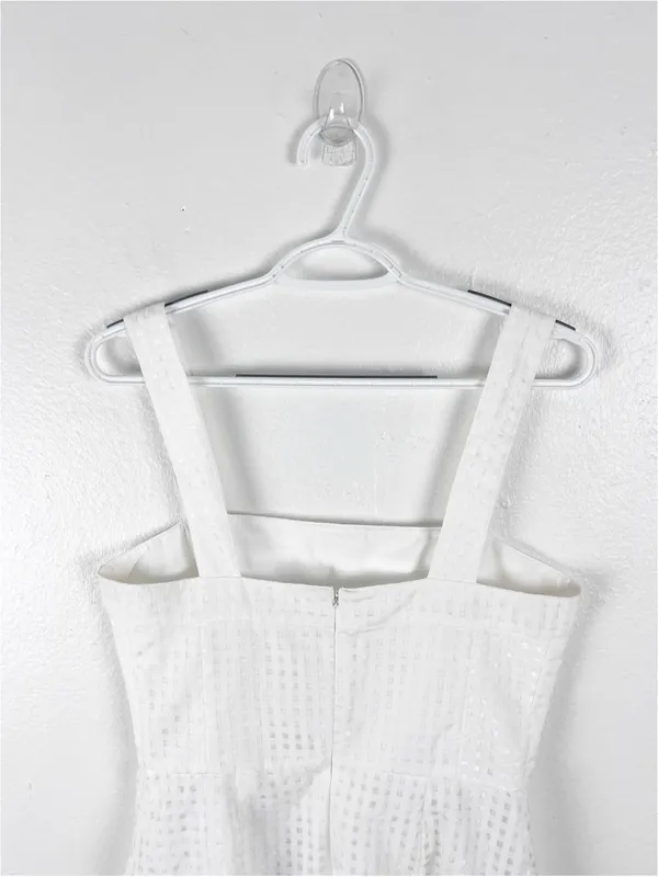 AMANDA UPRICHARD White Annalise Lined Back Zipper Flounce Hem Dress Medium - Image 7