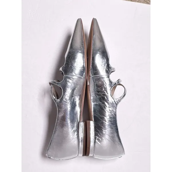 Sam Edelman Cass Silver Triple Strap Mary Jane Flats 8.5 Like New - Image 8