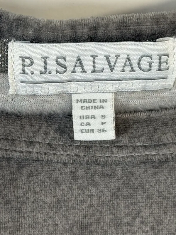 P.J. Salvage Women's Gray Velour Raglan Long Sleeve Pajama Top Silver Trim - Image 2