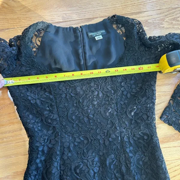 Vtg 90s Jennifer George By Night Black Lace Mini Dress Shere Sleeve‎ Goth Vamp 4 - Image 10