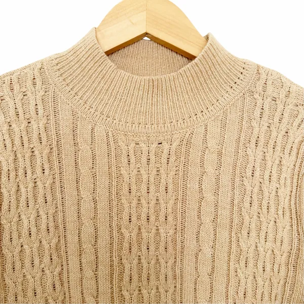 Napa Valley Gold Sparkly Cable Knit Mock Neck Sweater Sz PM - Image 2