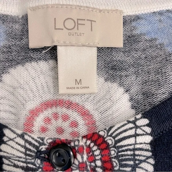 Ann Taylor Loft Women's Red White Blue Print Lightweight Cardigan Size Medium - Image 8