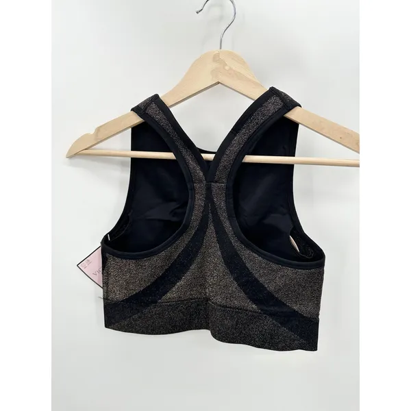 Victoria's Secret Black Shimmer High Neck‎ Sports Bra Women Size M Seamless AD16 - Image 2