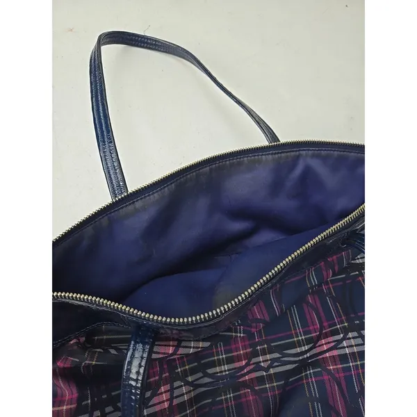 COACH poppy tartan signature tote bag blue/purple F-20109 - Image 6
