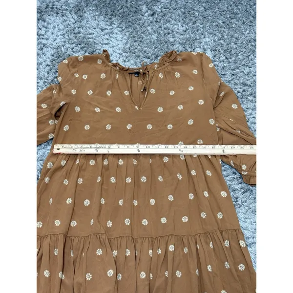 Madewell Women’s Brown Floral Tiered Mini Dress Long Sleeve Peasant Boho Size M - Image 12