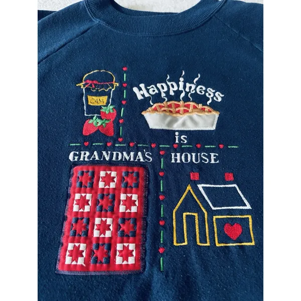 Vintage 1990s Blue Crewneck Sweatshirt Happiness Is Grandma's House Lrg Granny - Image 2