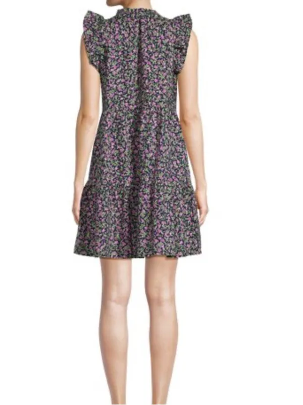 Time and Tru Black Floral Tiered Midi Dress with Pink and Green Print - Image 11