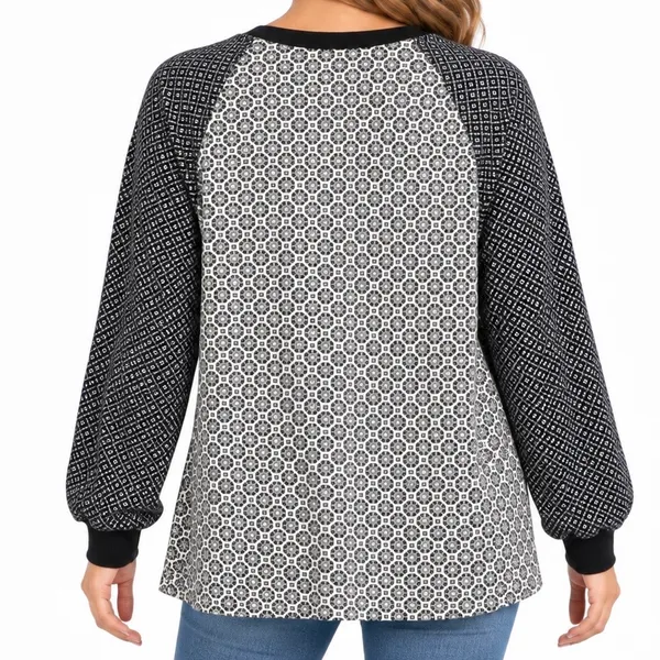 LOFT Black White Mixed Print Long Sleeve Tunic Top Women’s Medium - Image 2
