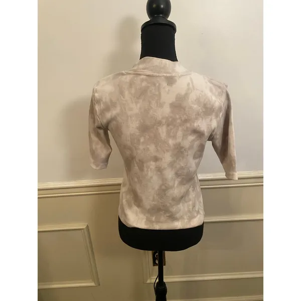 Hudson Los Angeles Fitted Neutral Tie Dye Cropped Baby Tee Mini Mock Neck Ribbed - Image 3