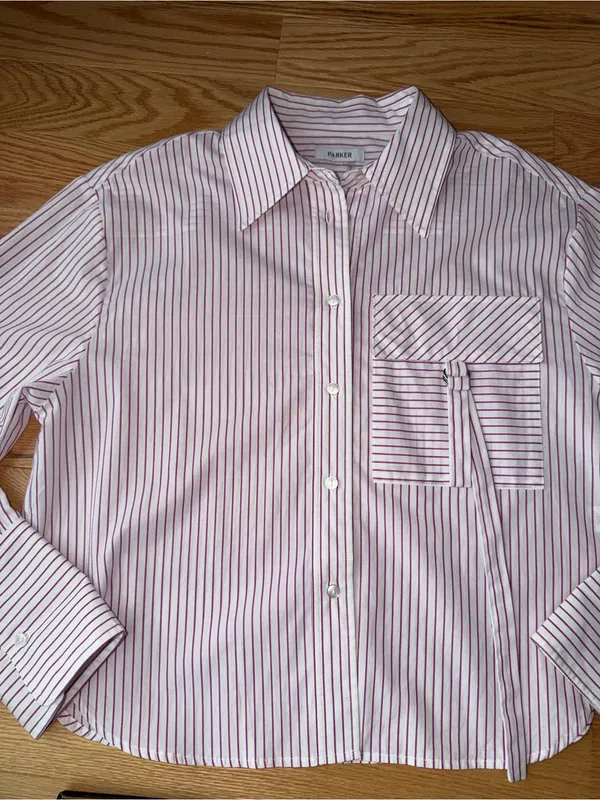 Parker Stripe Cotton Cropped Button Down Utility Pocket Shirt Size M/L - Image 5