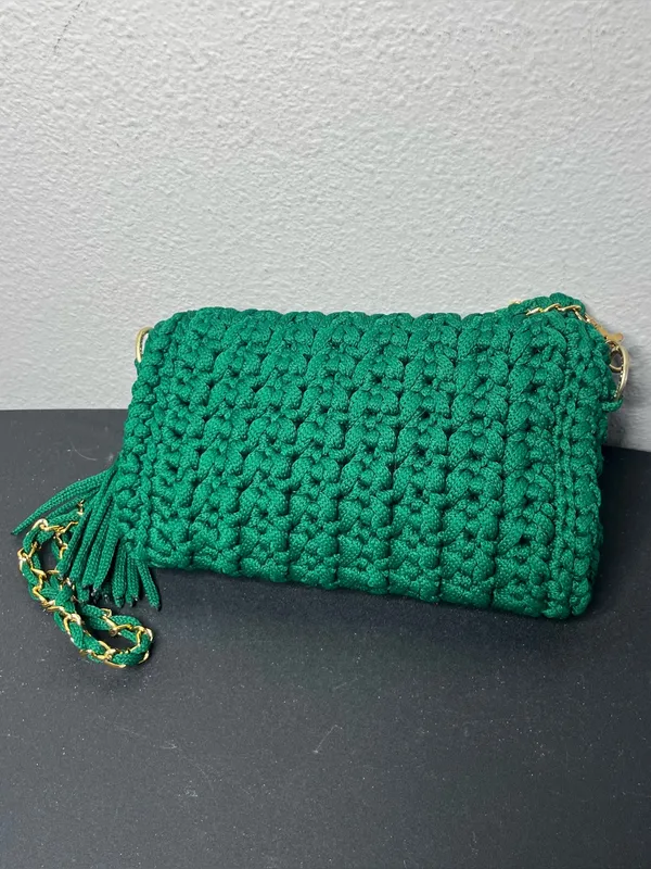 NEW Handmade Green Crochet Chain Strap Crossbody Purse Summer Boho Vacation - Image 4