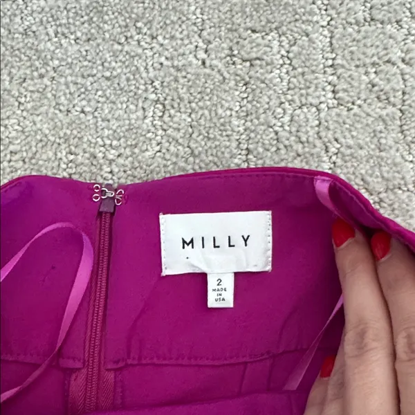 Milly Brooke Strapless silk Magenta Sash Waist Wide Leg Italian Cady Jumpsuit - Image 5