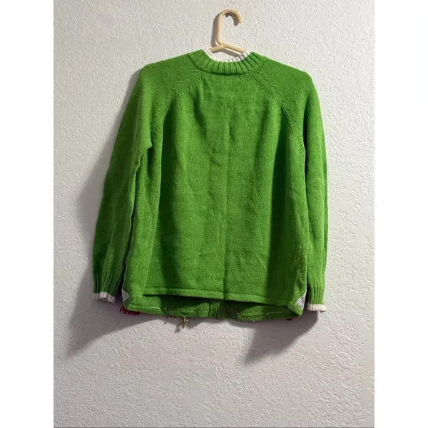 Tiara International Size M Green Christmas Sweater Snowmen Embellished Zip Front - Image 3