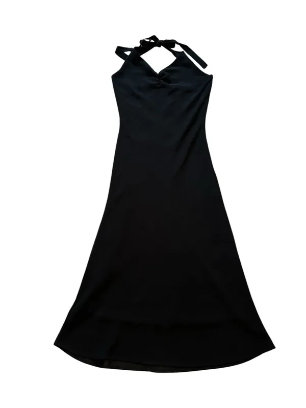 Mystic Vintage Black Halter Midi Dress Y2K Minimalist Dark Fairy Grunge Coquette Witchy - Image 8