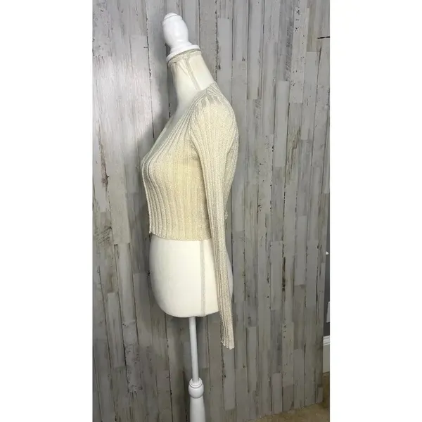 Nasty Gal Ivory Ribbed Cropped Cardigan Sweater V-Neck Button-Up Women's Small‎ - Image 4