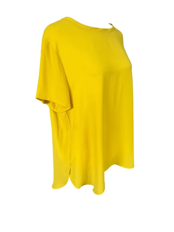 Loft women's short sleeve pullover blouse mustard yellow sheer size large - Image 2