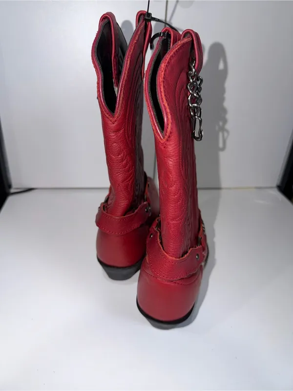 Masterson Boots Sz‎ 7.5M Red Leather Heart Harness Chain Western Cowgirl Concho - Image 5