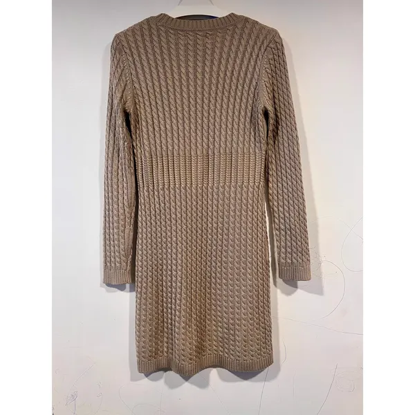 Calvin Klein Taupe Cable Knit Sweater Dress Quiet Luxury Fall M - Image 6