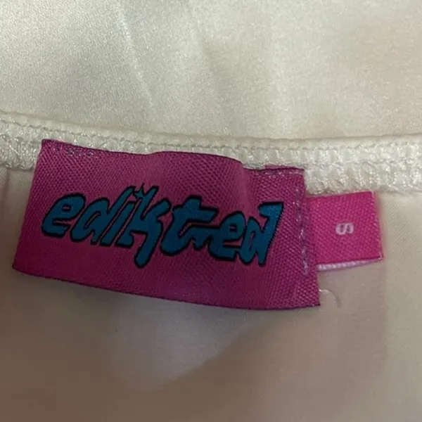 Edikted White Pink Lace Silk Satin Cami Camisole Spaghetti Strap Crop Tank Top S - Image 4