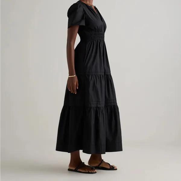 NWT Quince Women’s 100% Organic Cotton Poplin Tiered Maxi Dress Black Sz L - Image 2